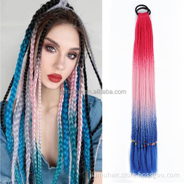 Long Ponytail Box Braid WIth Elastic Band Ponytail Synthetic Hair Extension For Crochet Braiding Hair Wholesale